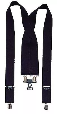 Black Suspenders 2  Wide Black Pants Suspenders Metal Hardware Black 4196 • $13.99