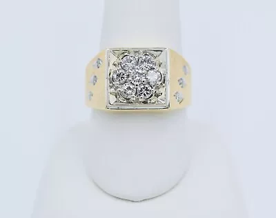 $2499 Mens 14K Diamond Cluster Ring 1.07 CTW Gold Square Brushed Vintage Band  • $949.15