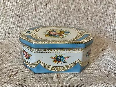 Vintage Empty Metal Cookie Tin Hinged Lid Floral Prairie Homestead Cottagecore • $18.98