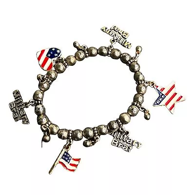 Military Brat Charm Bracelet Beaded Patriotic Flag Heart Star Child Stretch • $9.99