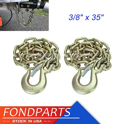 (2 Pack) 3/8  X 35  Grade 70 Trailer Safety Chains W/ Forged Hook & Safety Clip • $35.99