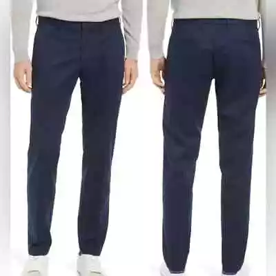 Nwt NORDSTROM Tech-Smart Trim Fit Trousers 34 R Navy Slacks Unhemmed Suit Pants • $28.99