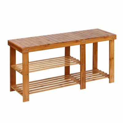 $56.26 • Buy Artiss Bamboo Shoe Rack Shelf Stool Wooden Seat Natural Bench Organiser Stand