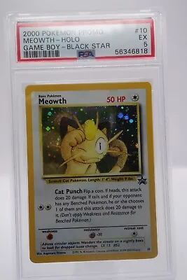 2000 Pokemon Black Star Promo #10 Meowth Game Boy Holo Card PSA 5 EXCELLENT • $26