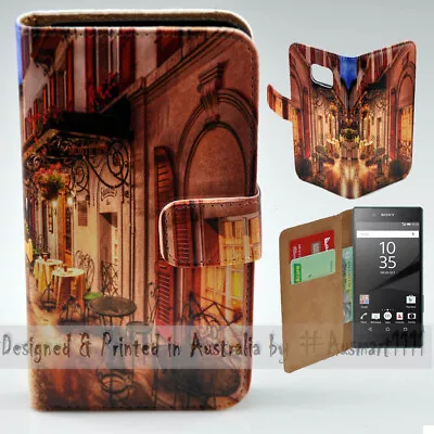 For Sony Xperia Series - Alp Street Cafe Print Wallet Mobile Phone Case Cover • $13.98