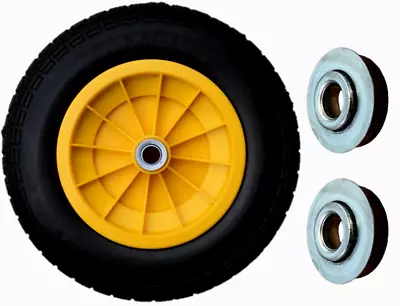 3.50/4.00-8 Yellow Solid 14  Puncture Proof Launching Trolley Wheel 12mm Bearing • £18.95