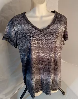 Made For Life Knit Top Size L Short Sleeve Gray Tie Dye Cotton • $10