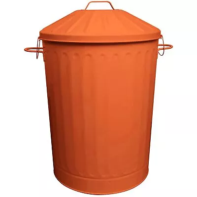 90L Colour Metal Dustbin House Garden Bin With Special Locking Lid Orange • £29.99