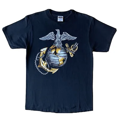 Vintage Marine Corps Shirt Large Black 90s United States Military Emblem USMC • $19.99