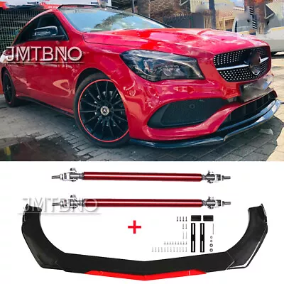 For Mercedes-Benz C200 C300 Black/Red Car Front Bumper Lip Splitter + Strut Rods • $104.11