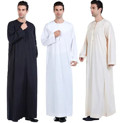 Muslim Men Islamic Robe Clothing Saudi Jubba Thobe Arabic Abaya Arab Kaftan Gown • £35.98