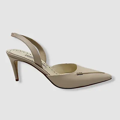 $875 Manolo Blahnik Women's Beige Homerasli Leather Halter Pump Heel Shoes 39 • $245.18