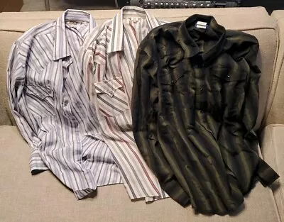 Lot Of 3 Vintage Wrangler Ely Cattleman Western Pearl Snap Shirts Mens Large • $20