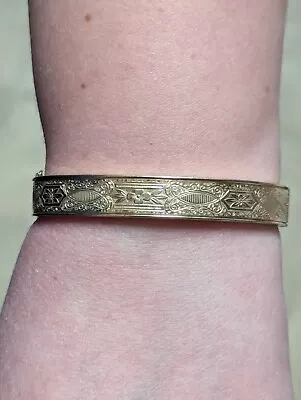 Vintage Signed KREMENTZ Gold Filled Hinged Embossed Designed Bracelet  • $24.99