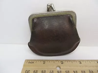 Vintage Leather Kiss Lock Change Purse Clasp Mens  Coin Pouch • $7.99