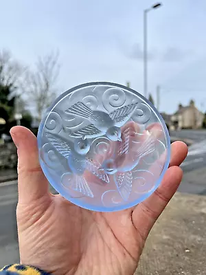 Lovely Art Deco French Frosted Blue Glass Sparrow Bird Dish Lalique Sabino Style • £125