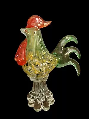 Hand Blown Confetti Glass Rooster Chicken Murano Style 9” • $25