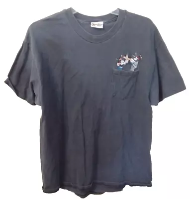 Vintage Disney Shirt Adult XL Black Embroidered Pirate Mickey & Goofy Pocket USA • $29.95