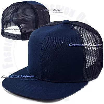 Trucker Hat Mesh Baseball Cap Snapback Adjustable Plain Solid Flat Hip Hop Men • $8.75