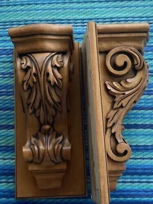 Set Of 2 Solid Engraved Solid Wooden Wall Bracket Shelve Heavy Pair Lovely Gift • $158.42
