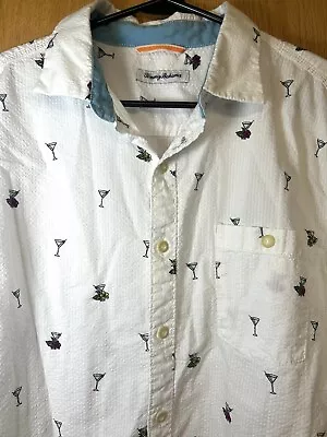 Tommy Bahama Camp Shirt Martini Glasses Print Seersucker Mens Size Large White • $24.98