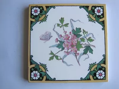 Antique Victorian Minton Hollins Wild Plants Tile - Flower With Butterfly C1870 • £100