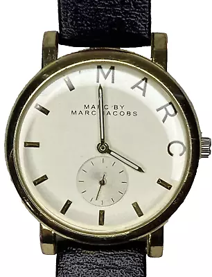 Marc By Marc Jacobs 38mm Gold Tone Wristwatch Black Leather Band New Batt Works • $27.99
