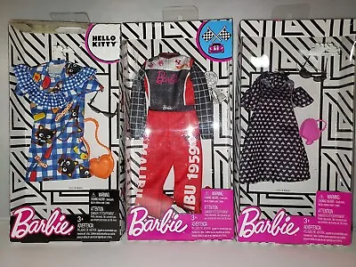 3 BARBIE Outfits~MATTEL~RACING~Hearts~HELLO KITTY FASHION OUTFIT~Accessories • $39.38