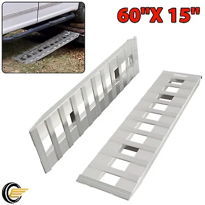 Pair For 60''X15   Aluminum Ramps 6800 LBS Truck Car Auto Trailer Ramps Hook End • $195.90