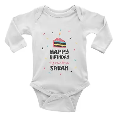 Personalised Happy Birthday Grandma Long Sleeve Baby Grow Vest Bodysuit Gift • £5.99