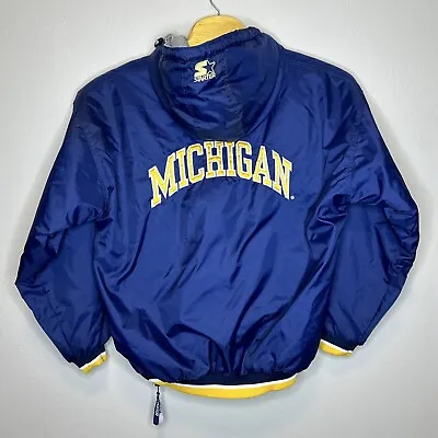 90s Michigan Wolverines Starter Jacket Hooded Pullover Puffer Size XL • $117.59