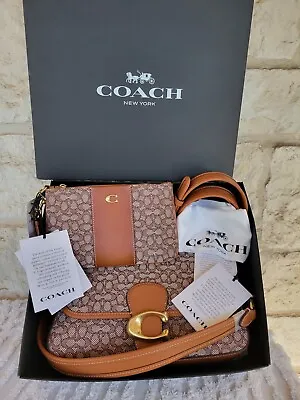 Coach Tabby Brass/Cocoa Burnished Soft Bag + Wristlet SET Signature Jacquard Bag • $470