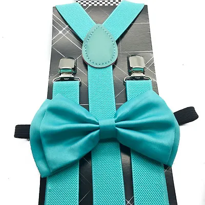 Awesome Wedding Accesories Mint Blue Men's  Bow Tie & Suspender & Bow Tie Set • $8.95