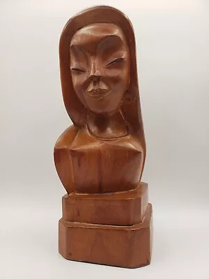 MCM Wood Carved Statue VIETNAM Woman Female Vintage Asian Art Bust 12  Decor  • $76.89