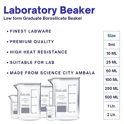 Laboratory Calibrated Borosilicate Glass Beaker With Graduation Mark Spout 1Ltrs • $61.31