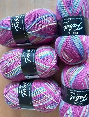 5x 50g Balls Drops Fabel Long Print Yarn  75% Wool Yarn 4ply • £7