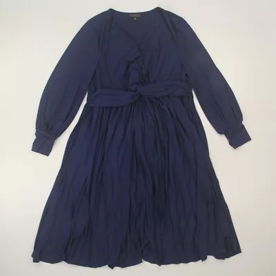 Eloquii Women's Knot Front Pleated Skirt Dress Plus Size 20 Blue Long Sleeve • $22.45