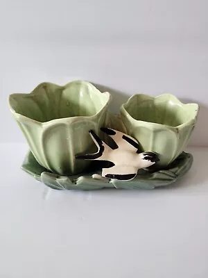 McCoy Pottery Large Double Cache Tulip And Swallow Planter With Underplate  • $10