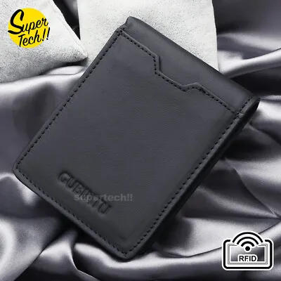 $13.99 • Buy Bifold Credit Card Holder Genuine Leather Wallet Slim Mens RFID Blocking Purse