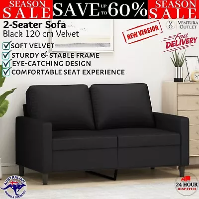 2-Seater Sofa Living Room Lounge Couch Futon Chair Velvet Fabric Black 120cm NEW • $320.27