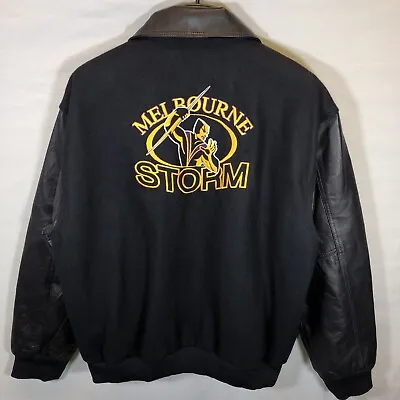 Fila Melbourne Storm NRL Black Wool Blend/Leather Bomber Varsity Jacket Size S • £98.10