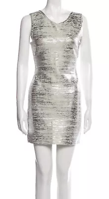 $1050 Herve Leger Womens Dress M Medium Silver Foil Sleeveless Bandage Knit • $206.99