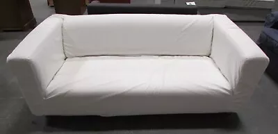 IKEA KLIPPAN White Fabric 2 Seater Sofa Modern Style Solid Pattern Round Legs F3 • £70