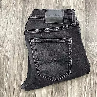HOLLISTER Skinny Leg Mid Rise Stretch Black Denim Jeans Men's Size W 31 L 32 • $14.80