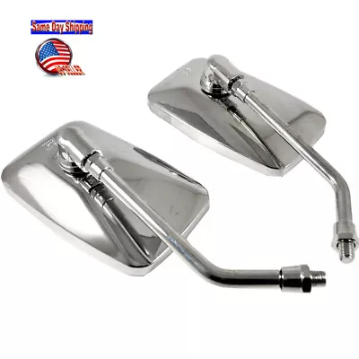 Chrome Motorcycle Mirrors Pair Rectangular Stock Style Long Stem 10mm • $17.68