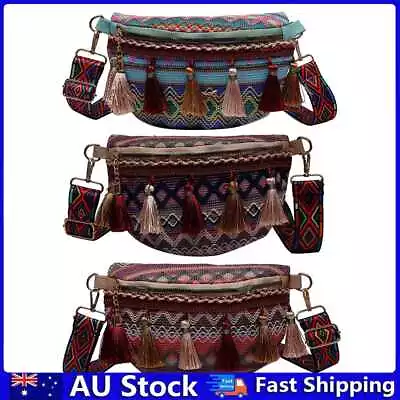 Vintage Ethnic Style Waist Bag Canvas Fanny Pack With Tassels Decor Chest Bags • $12.11