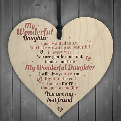 Wonderful Daughter Wooden Heart Sign Mum Daughters Plaque Special Birthday Gifts • £3.99