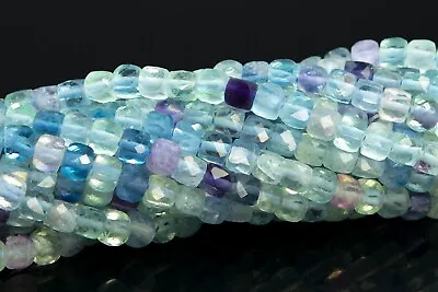 4MM Multicolor Fluorite Faceted Cube Grade AAA Genuine Natural Loose Beads • $8.88