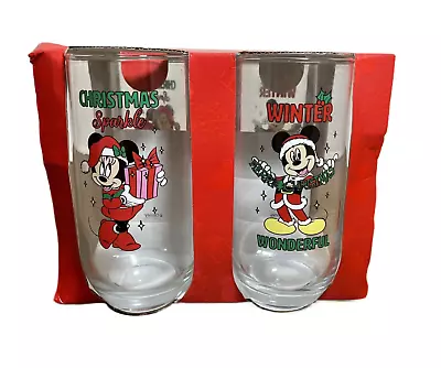 Disney Mickey Mouse Set Of 4 High Ball Glass Christmas Novelty Tumblers Gift • £14.82