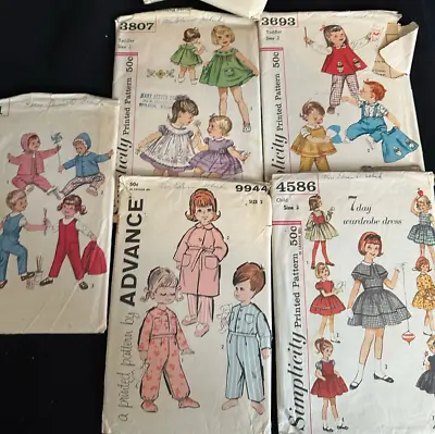 $17.16 • Buy Vintage Simplicity Sewing Patterns Girls Boys Toddlers Pajamas Dress 50s 60s Lot